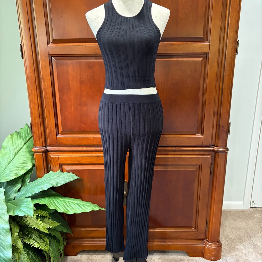 Viral House of Harlow 1960 black Knit Tank and Wide Leg Pant Matching Set SzSm
